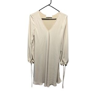 Amanda Uprichard Mini Dress Long‎ Sleeve V Neck Tie Detail Beige Size S